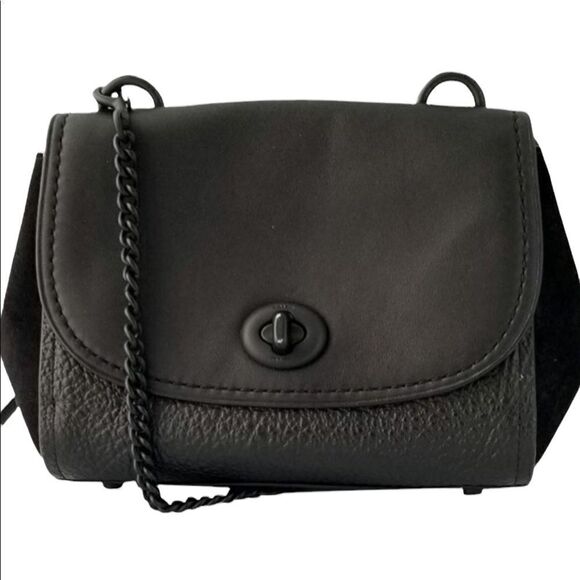 Coach Faye Crossbody ~ Black Leather and Suede with Black Chain